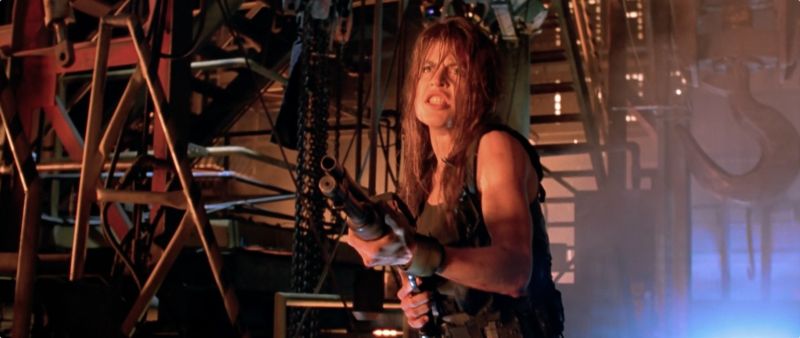 Linda Hamilton as Sarah Connor.