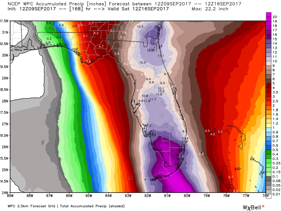 Weather Prediction Center for total rainfall in Florida from Hurricane Irma. 