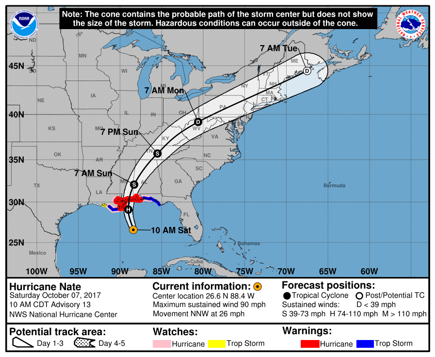 11am ET Saturday official forecast for Hurricane Nate.