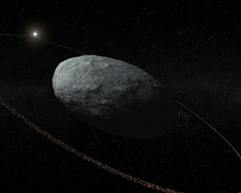 Artist's conception of the potentially ringed dwarf planet Haumea.