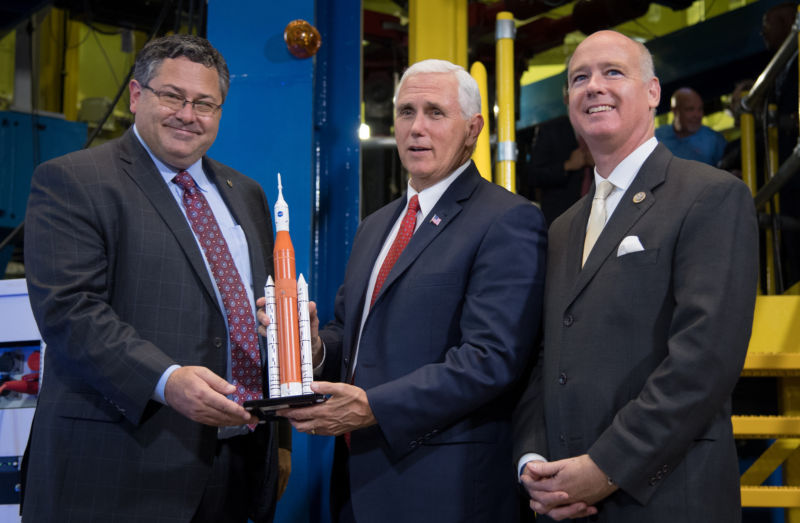 Mike Pence, center, will have the most important role in setting US space policy under the Trump administration. He leads the National Space Council.