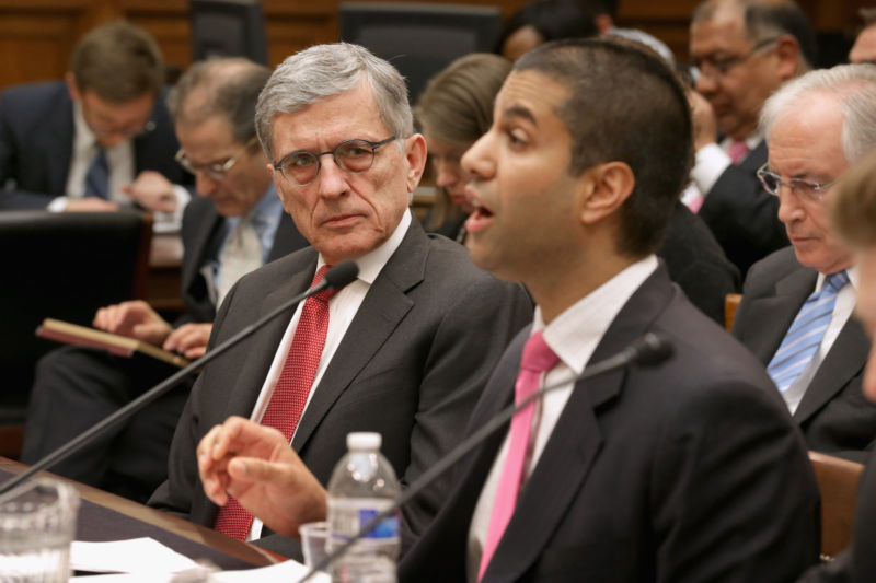 Then-FCC Chairman Tom Wheeler and then-FCC Commissioner Ajit Pai at a congressional hearing in 2015.