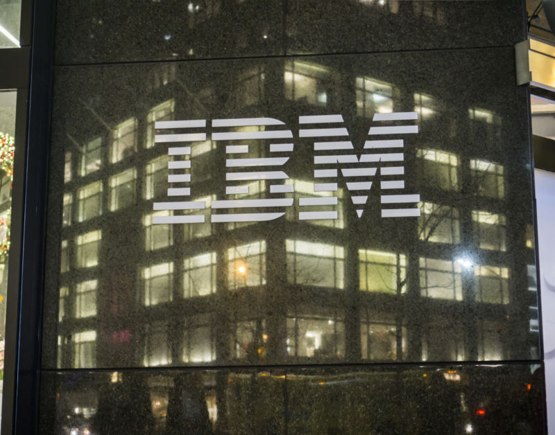 The IBM logo is seen on its building's headquarters in New York on Tuesday, December 22, 2015.