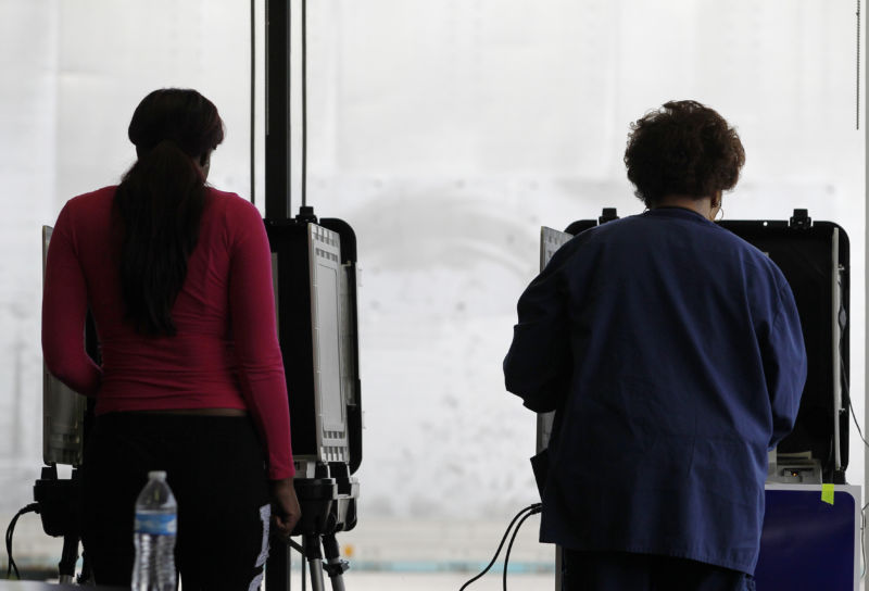 Georgia voters at voting machines during the US presidential election on November 8, 2016.