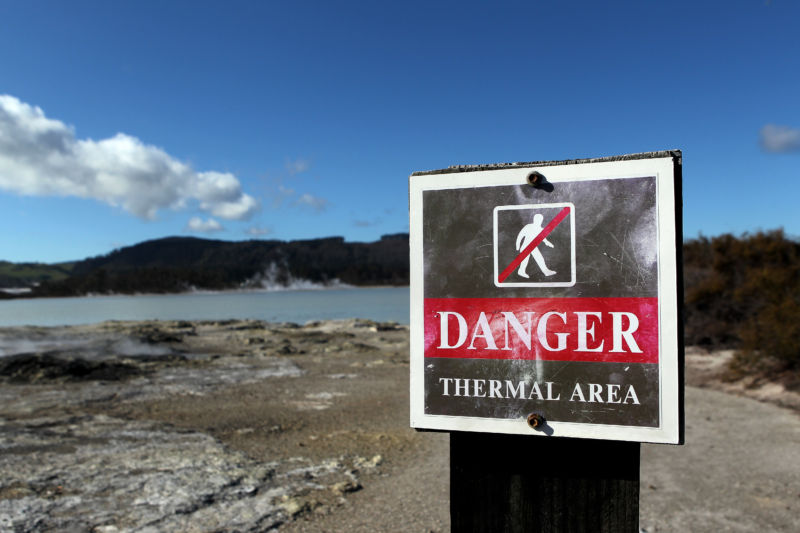 Signage at Sulphur Bay, Rotorua, New Zealand. 