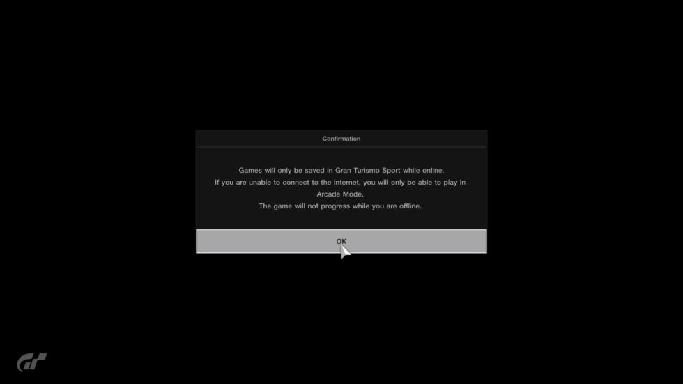 If you get this network message, most of <em>Gran Turismo Sport</em> will be inaccessible.