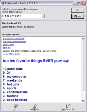 Without AIM profiles, how would I find out Pauly022's ten favorite things EVER?