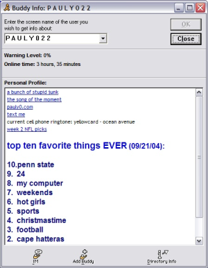 Without AIM profiles, how would I find out Pauly022's ten favorite things EVER?