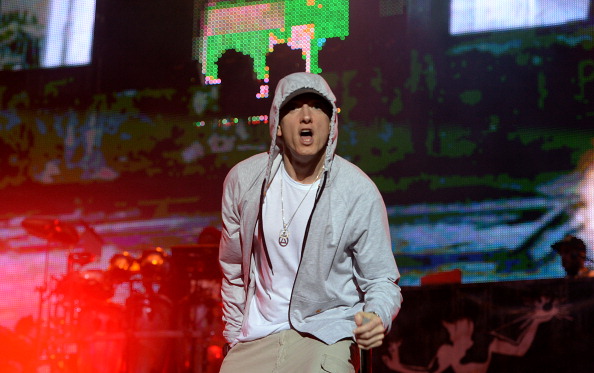 Rapper Eminem performs in 2013 at the Stade de France near Paris.