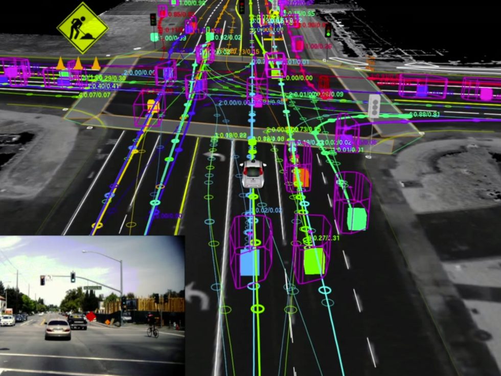 Waymo engineers represent road situations using complex diagrams like this.