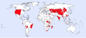Distribution of plague as of 2016.