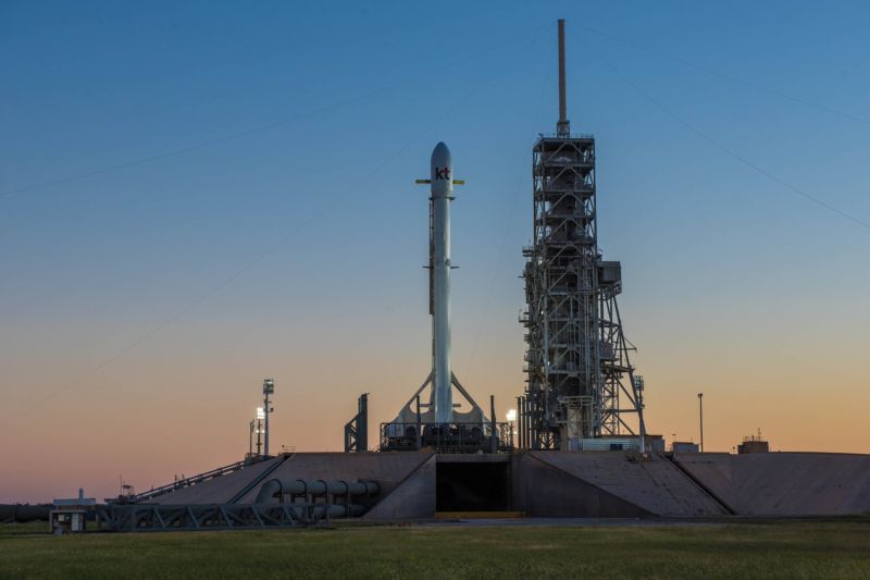 The Falcon 9 rocket and Koreasat-5A have gone vertical on Pad 39A in Florida.