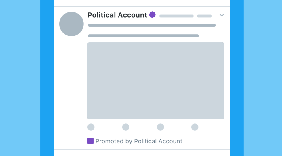 Twitter used this sample ad design to show how political ads would look different from others. The biggest difference we can see here is purple branding.