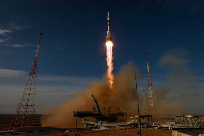 A Soyuz rocket launches from Baikonur, Kazakhstan.