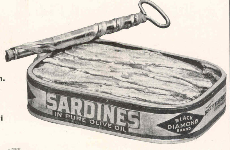 In the 19th century, decades after the invention of canning, there were virtually no can openers. Canned food, like these sardines, came with its own "key" to peel back the tin lid.