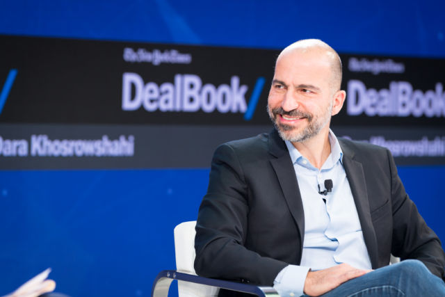 Uber CEO Dara Khosrowshahi speaks onstage at The New York Times 2017 DealBook Conference at Jazz at Lincoln Center on November 9, 2017 in New York City. 