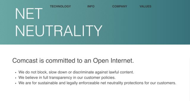 Comcast's net neutrality promise since April 27, 2017.