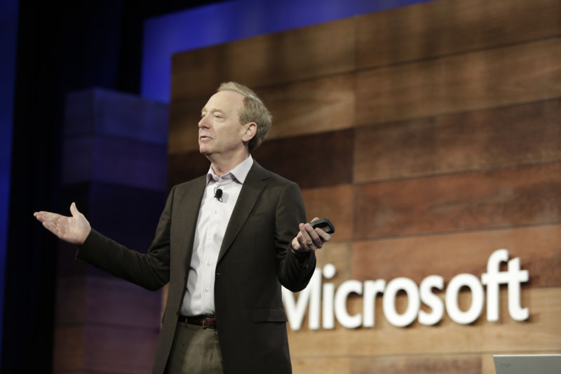 Microsoft President and Chief Legal Officer Brad Smith speaks during the annual Microsoft shareholders meeting in Bellevue, Washington, on November 29, 2017. 