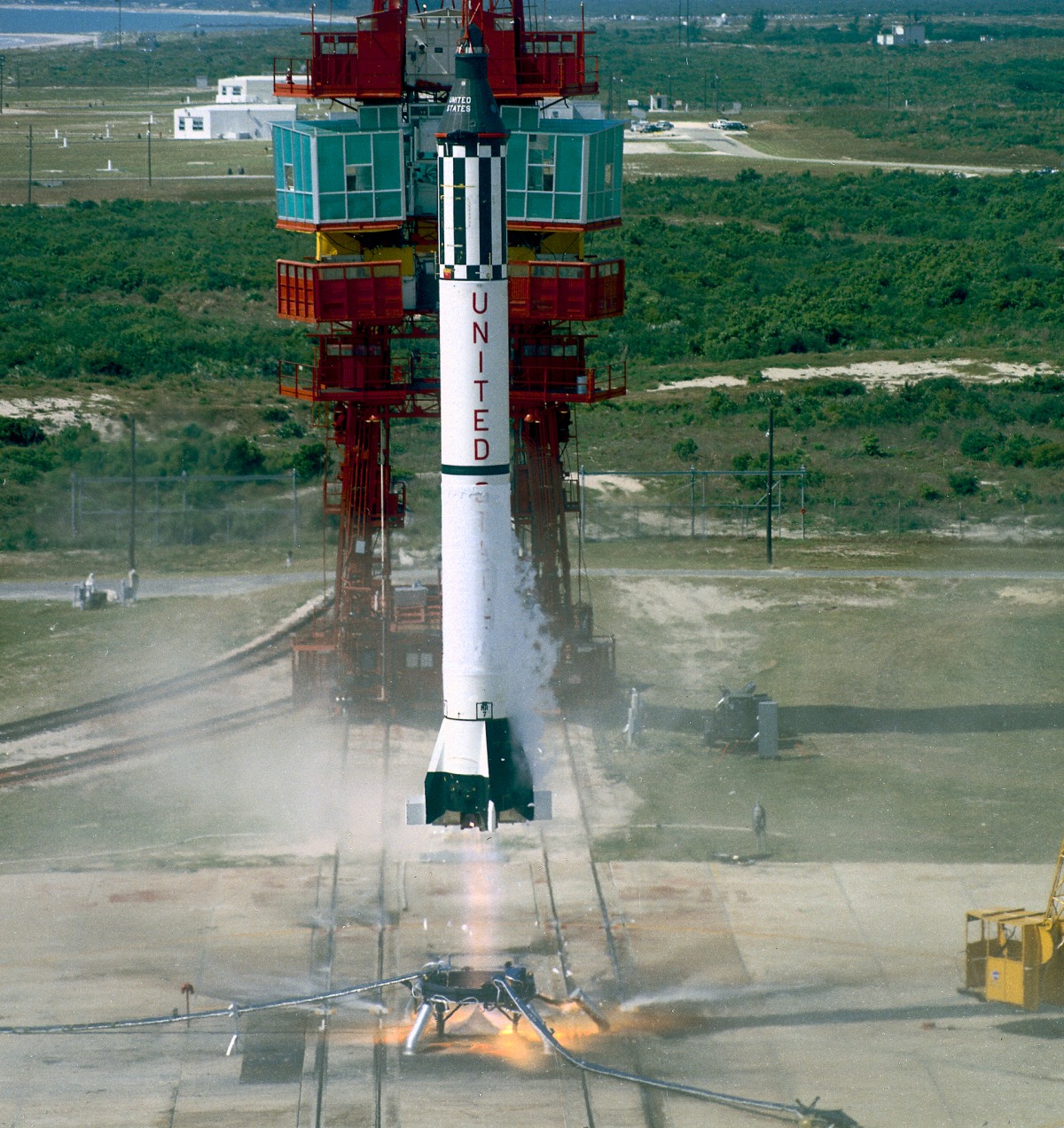 The launch of the Mercury-Redstone rocket carrying Alan Shepard into space on May 5, 1961.