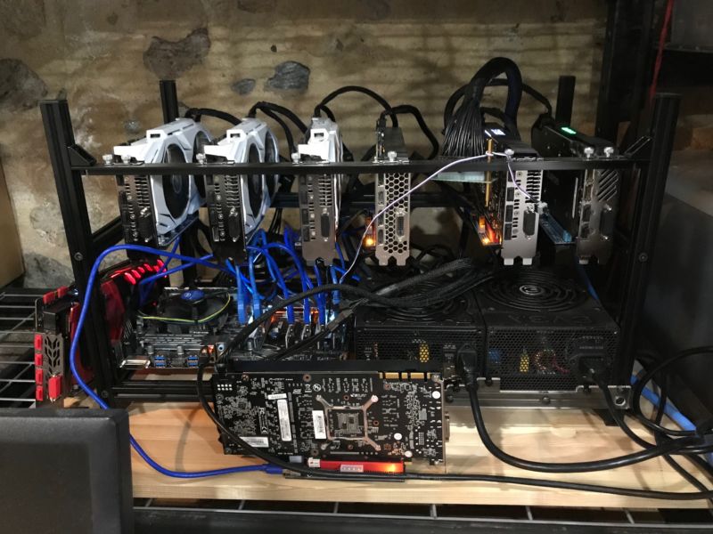Philadelphia miner Matthew Freilich shared this picture of his mining rig, which contains eight Nvidia GTX 1070 graphics cards.