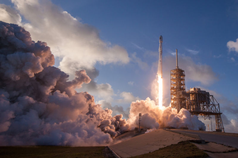 The booster on the launch pad in Florida for a launch attempt Tuesday first flew in May, 2017.