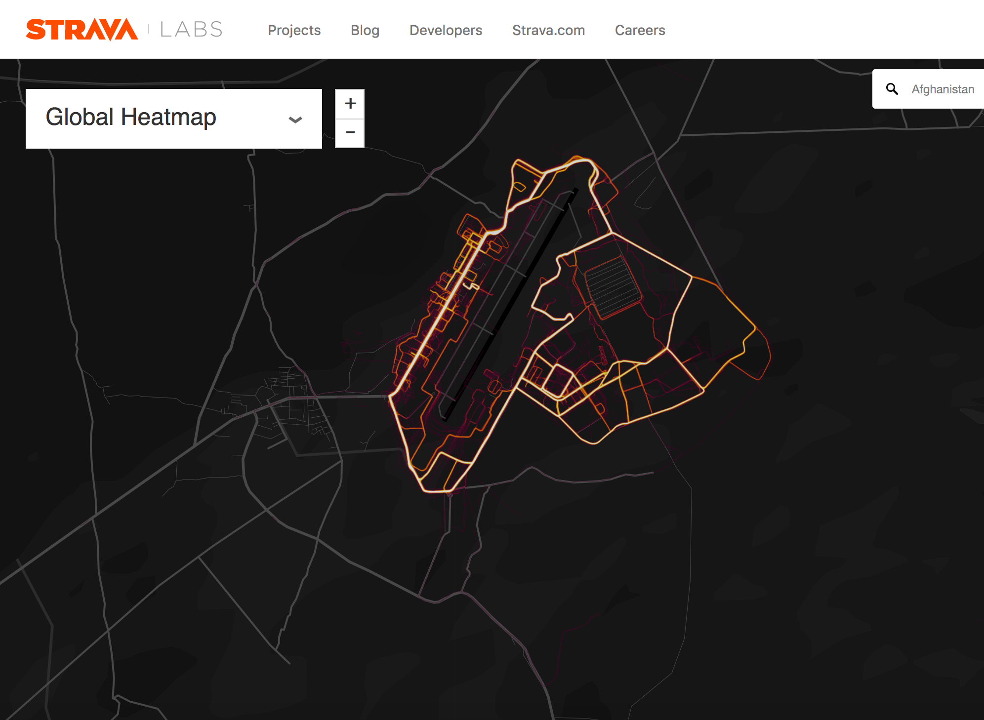 “Heatmap” for social athlete’s app reveals secret bases, secret places ...