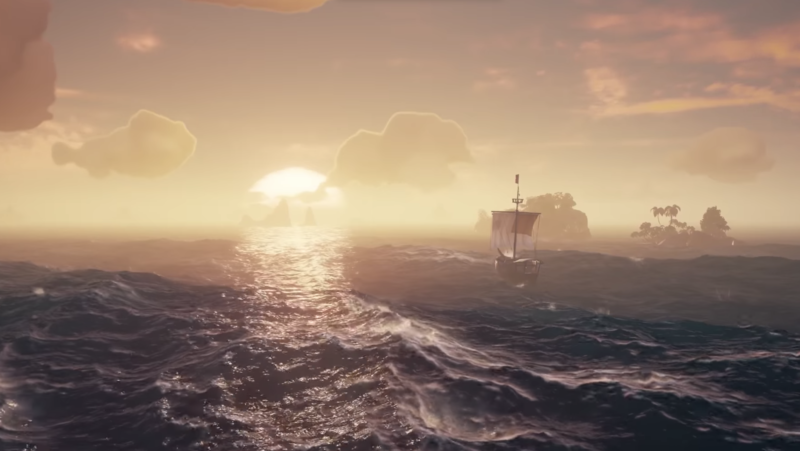 Those weather, reflection, and wave effects all come from the real-time version of <em>Sea of Thieves</em>. It looks that good in motion, too.