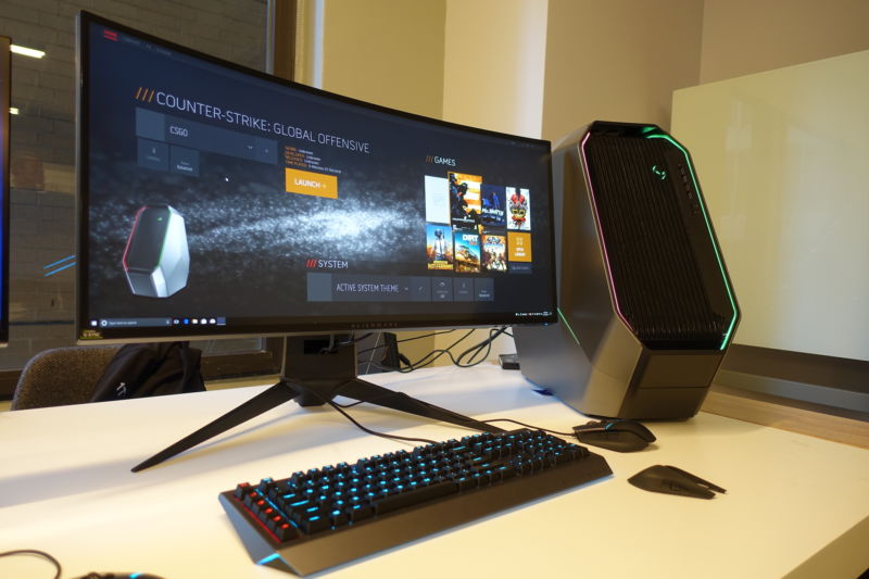 The revamped Alienware Command Center's home screen, with its game library on the right. 