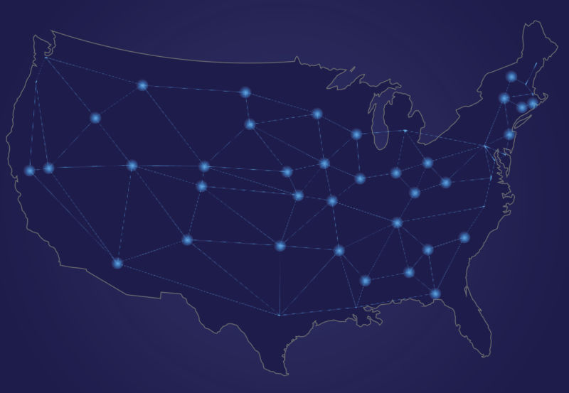 Болидные сети в США. Network Map us. Credit Network in USA.