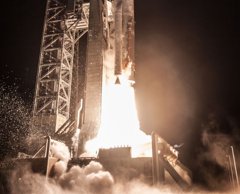 The Atlas V rocket is powered by a single RD-180 rocket engine.