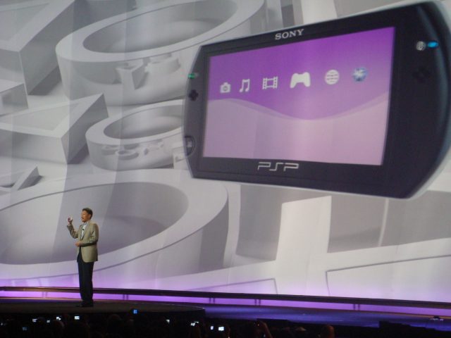 Hirai unveiling the PSP Go in 2009.