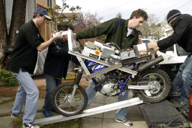 Anthony Levandowski (far left) seen here preparing for the DARPA Grand Challenge in 2004.