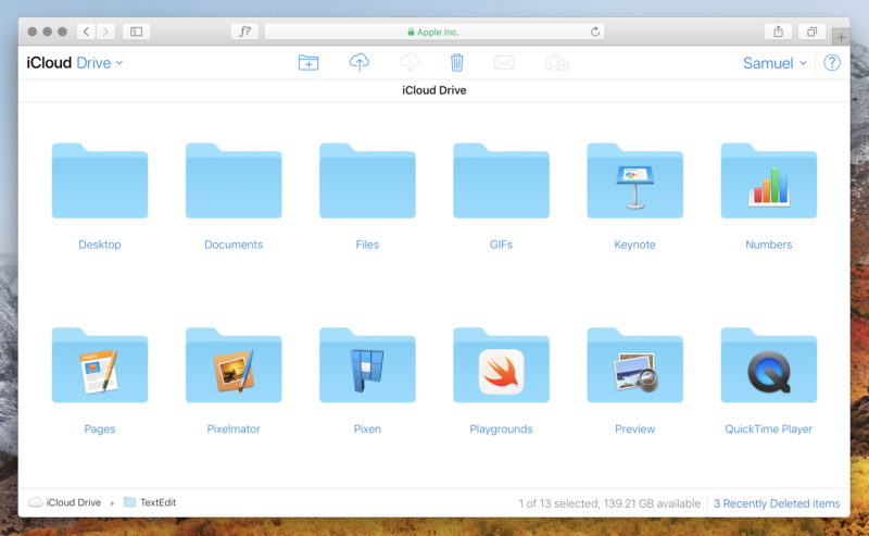 Apple's iCloud Drive Web interface in Safari.