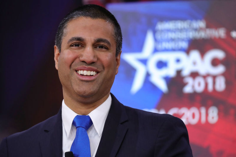 FCC Chairman Ajit Pai at the Conservative Political Action Conference on February 23, 2018 in National Harbor, Maryland. Pai was given the 'Charlton Heston Courage Under Fire Award' by the National Rifle Association at the conference.