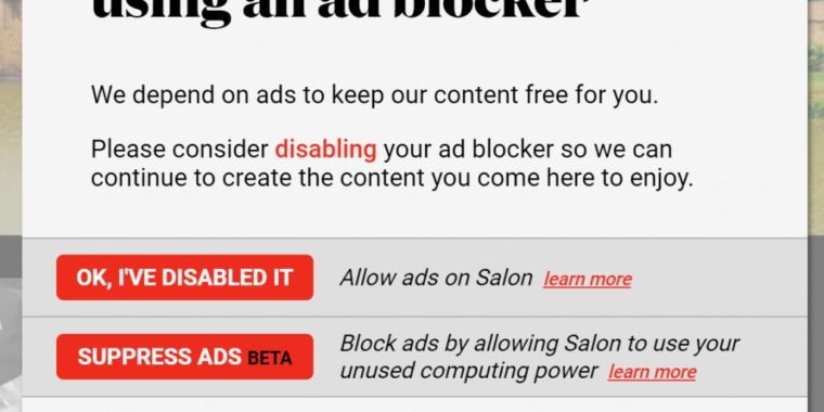 Salon to ad blockers: Can we use your browser to mine cryptocurrency?