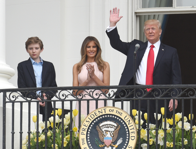 Barron Trump appears with his parents, President Donald Trump and First Lady Melania Trump, at the 2017 Easter Egg Roll.