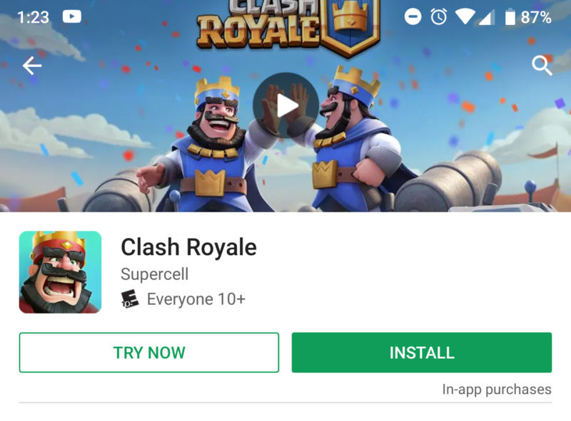 The Play Store gets a “try now” button for games, no install