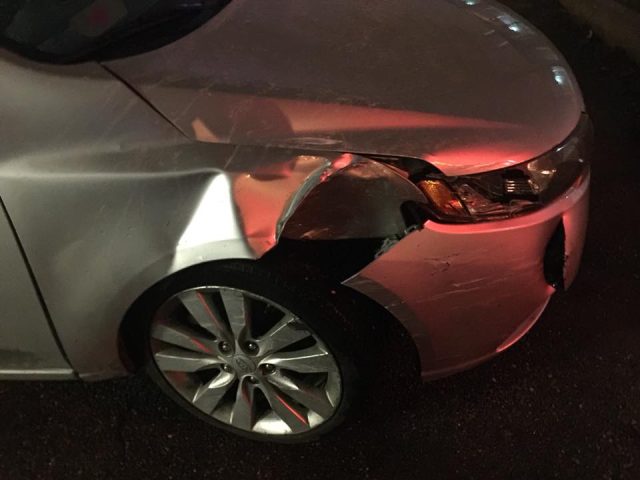 Jessica McLemore took this picture of the damage to her car shortly after a crash with an Uber vehicle in Pittsburgh in February 2018.