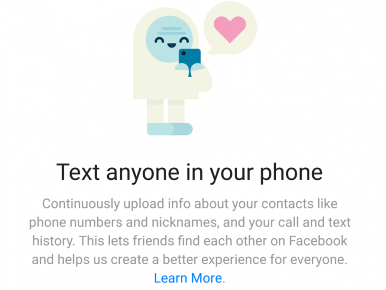 This screen in the Messenger application offers to conveniently track all your calls and messages. But Facebook was already doing this surreptitiously on some Android devices until October 2017, exploiting the way an older Android API handled permissions.