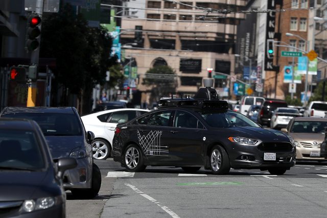 An Uber self-driving car in San Francisco in 2017.