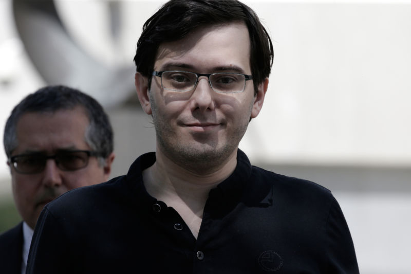 Martin Shkreli, former chief executive officer of Turing Pharmaceuticals AG, exits federal court in the Brooklyn borough of New York on Friday, Aug. 4, 2017. 