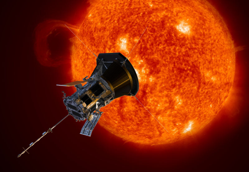 Artist’s concept of the Parker Solar Probe spacecraft approaching the Sun. Launching in 2018, Parker Solar Probe will provide new data on solar activity and make critical contributions to our ability to forecast major space-weather events that impact life on Earth.