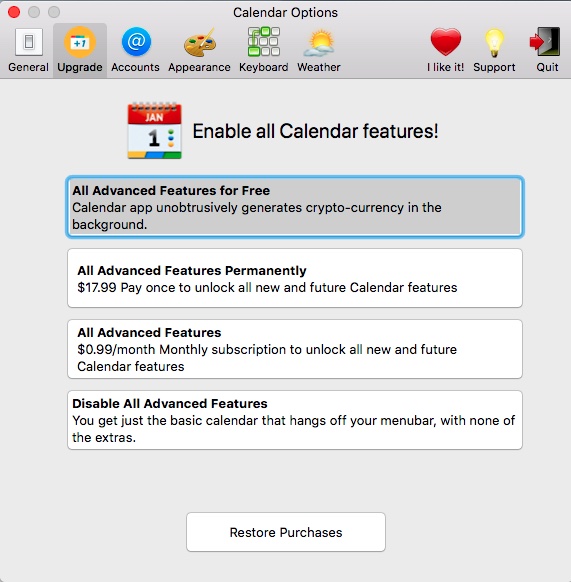 A version of Calendar 2 downloaded on Sunday from the Mac App Store.