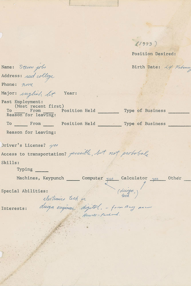 Steve Jobs’ 1973 job application fetches $174,000 at auction