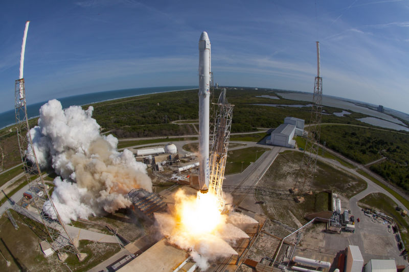 A Falcon 9 rocket launch.