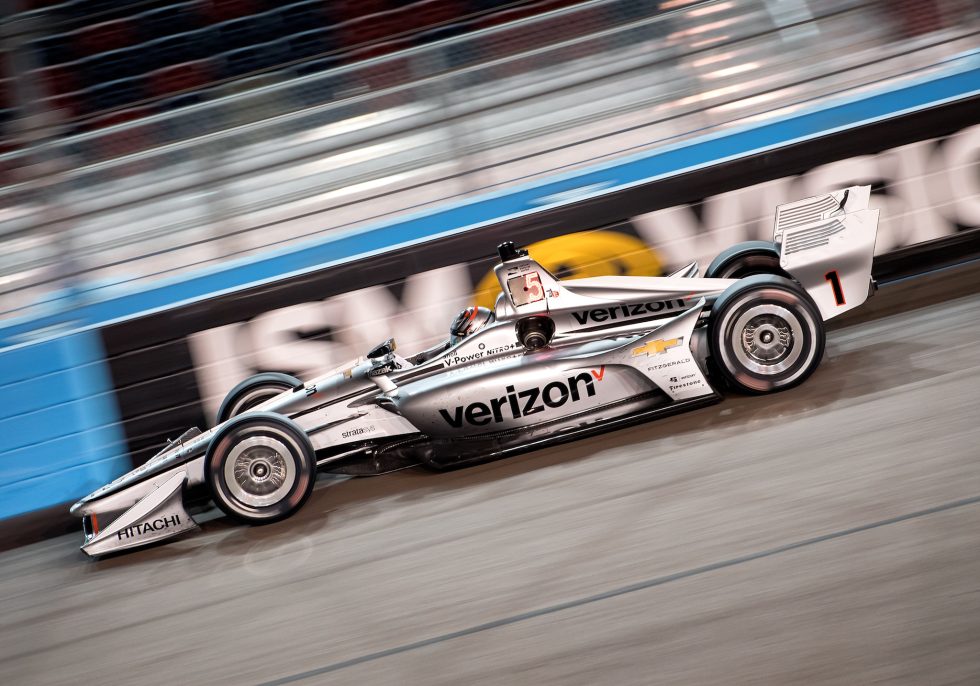 Now that's a good-looking single-seater! Team Penske driver Josef Newgarden (1) rips through turn two during the Verizon IndyCar Series Desert Diamond West Valley Casino Phoenix Grand Prix on April 7, 2018, at ISM Raceway in Phoenix, AZ. 