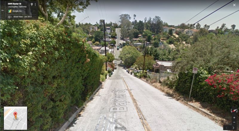 The view of Baxter Street as seen from N. Alvarado Street, in Los Angeles.