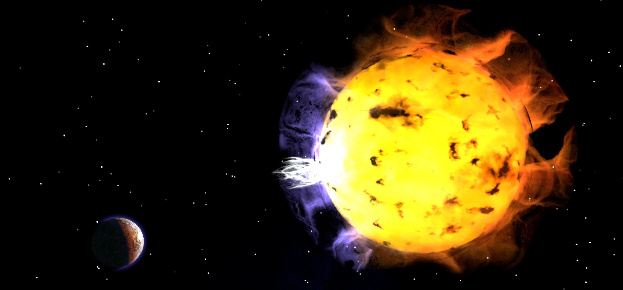 Artist’s conception of a bright flare on Proxima.