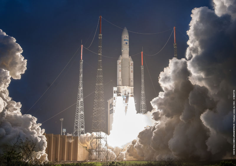 The Ariane 5 rocket launches in April, 2018.