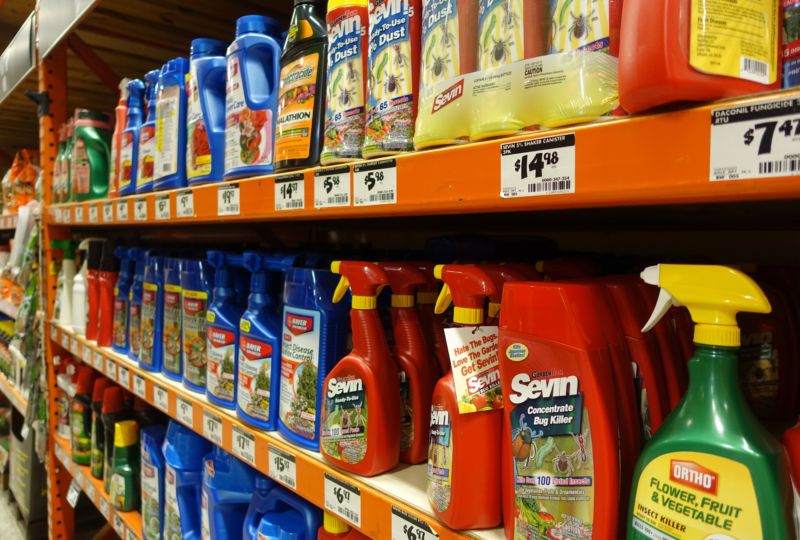 A shelf full of pesticides in a store in Miami, Florida